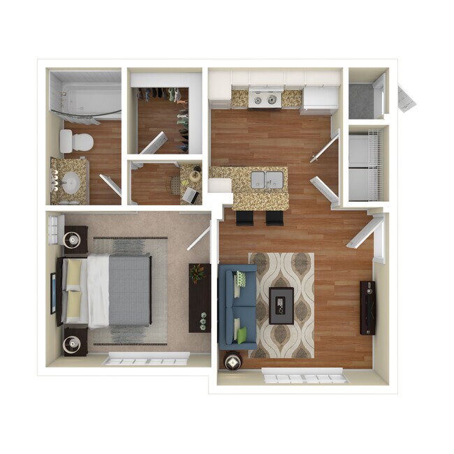 1 Bed 1 Bath 549 SqFt (549 Net)  1612 floor plan